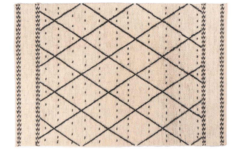 Matan 12 - Luxe Hoogpolig wollen vloerkleed in Beige met symmetrisch patroon