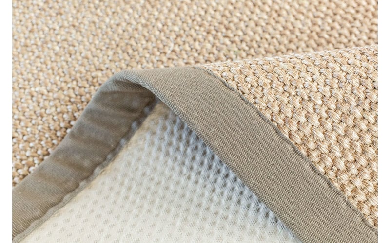 Lago Sisal 21 - Prachtig sisal vloerkleed in het zilvergrijs met taupe band