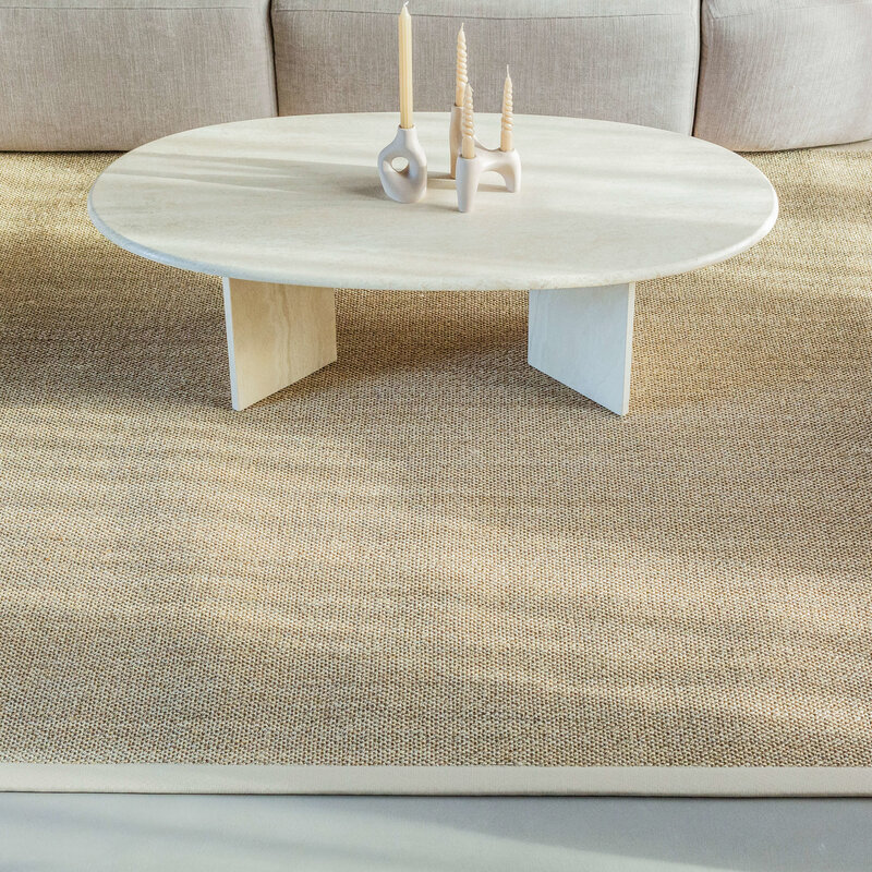Luisa 13  - Uniek Sisal vloerkleed in Beige met crèmekleurige band