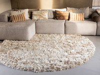 Dime 12- Rond Hoogpolig vloerkleed in Beige/Zand