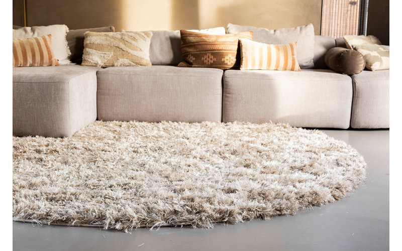 Dime 12- Rond Hoogpolig vloerkleed in Beige/Zand