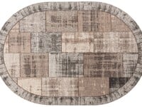 Enzo 16 - Ovaal Vintage patchwork vloerkleed met bruin/grijze garen