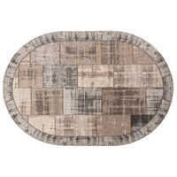 Floorpassion Enzo 16 - Ovaal Vintage patchwork vloerkleed met bruin/grijze garen