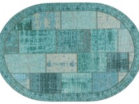 Enzo 33 - Ovaal Vintage patchwork vloerkleed met Turquoise garen