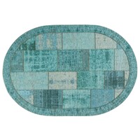 Floorpassion Enzo 33 - Ovaal Vintage patchwork vloerkleed met Turquoise garen