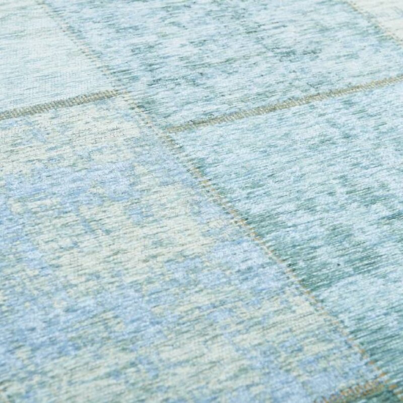 Enzo 33 - Ovaal Vintage patchwork vloerkleed met Turquoise garen
