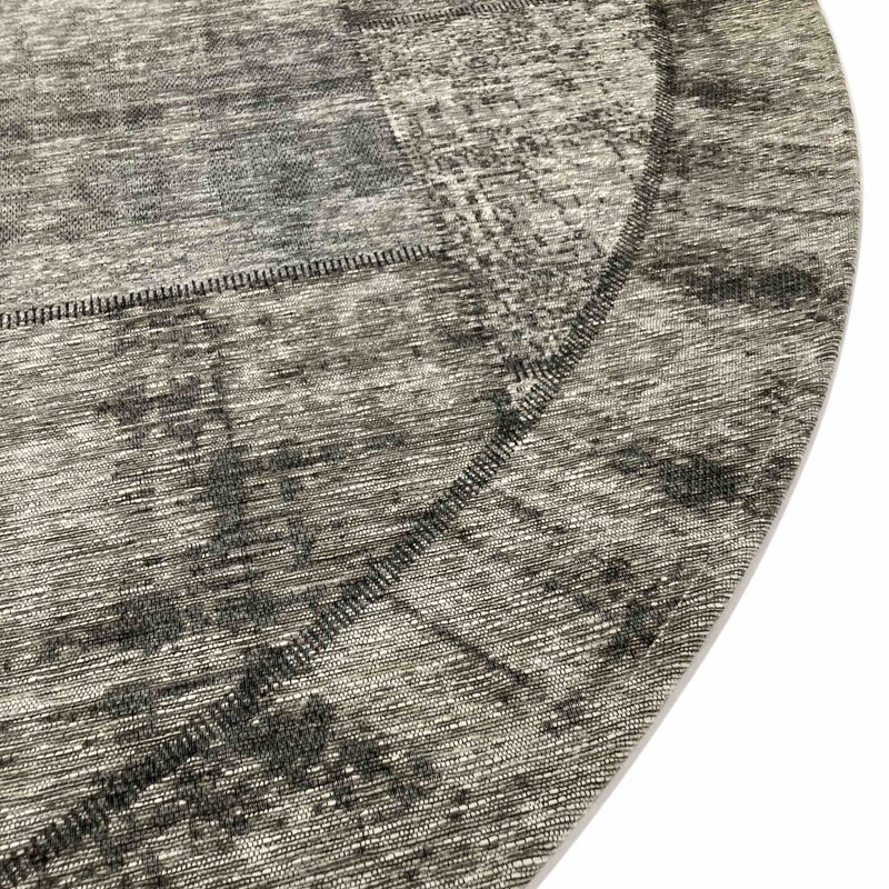 Enzo 23 - Ovaal Vintage patchwork vloerkleed in antraciet grijze kleurstelling