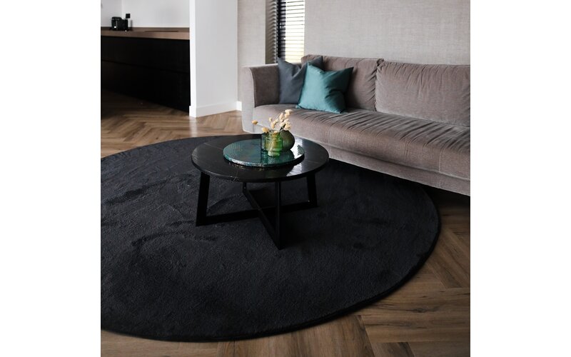 Frisco 25 - Rond effen vloerkleed in carbon black