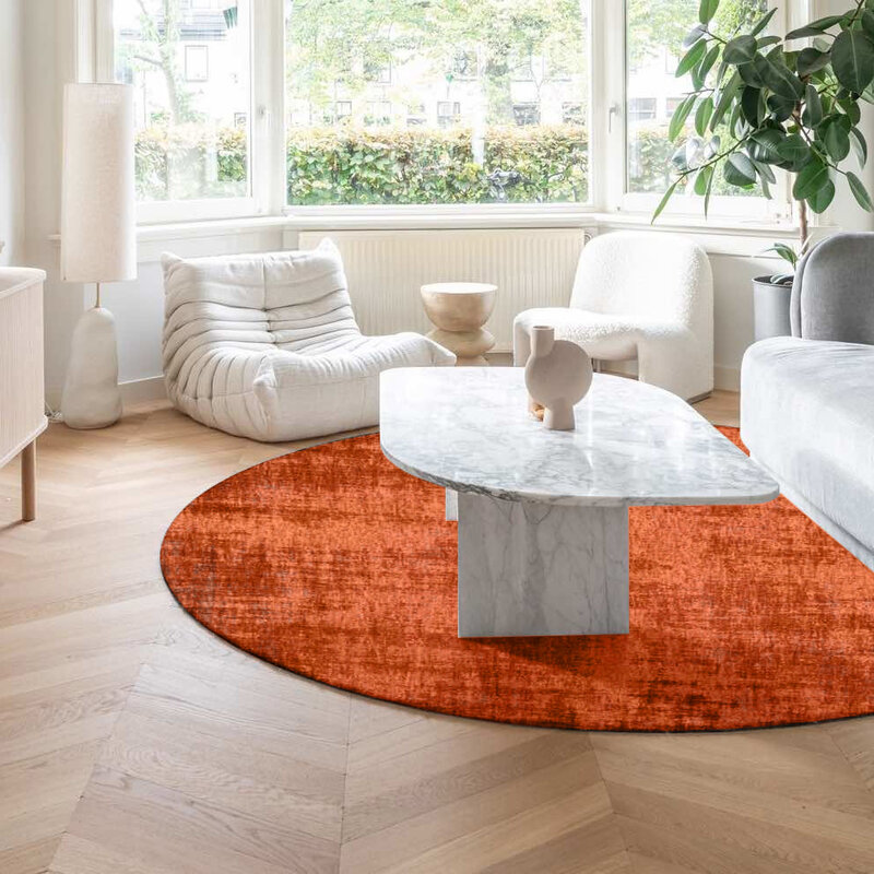 Réal 63 - Rond Vintage vloerkleed in oranje / bruin