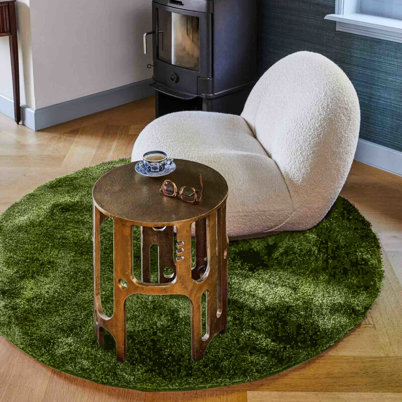 Ross 52 - Rond hoogpolig vloerkleed in groene kleurensamenstelling