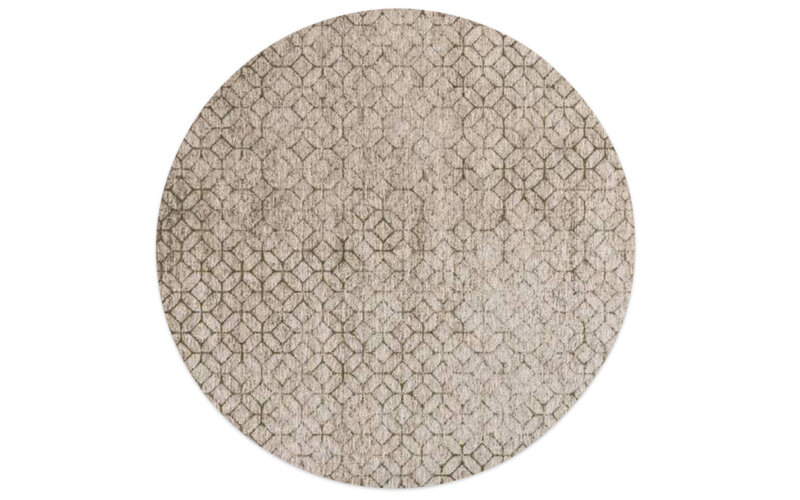 Noma 52 - Rond geometrisch vloerkleed in steengrijs met donkergroene lijnen