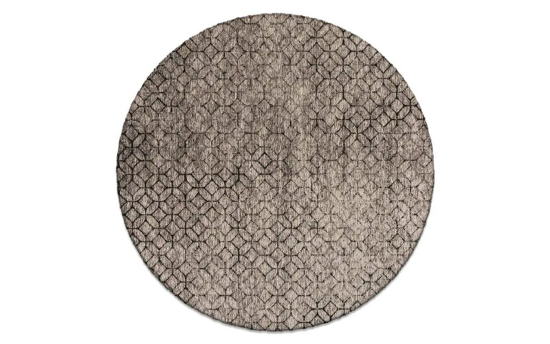 Noma 23 - Rond geometrisch vloerkleed in steengrijs met zwarte lijnen