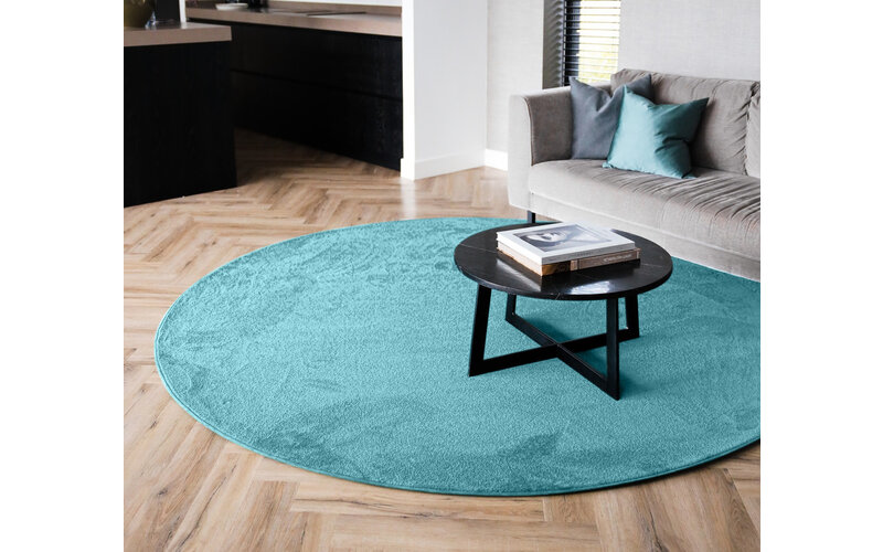 Frisco 32 - Rond effen vloerkleed in turquoise