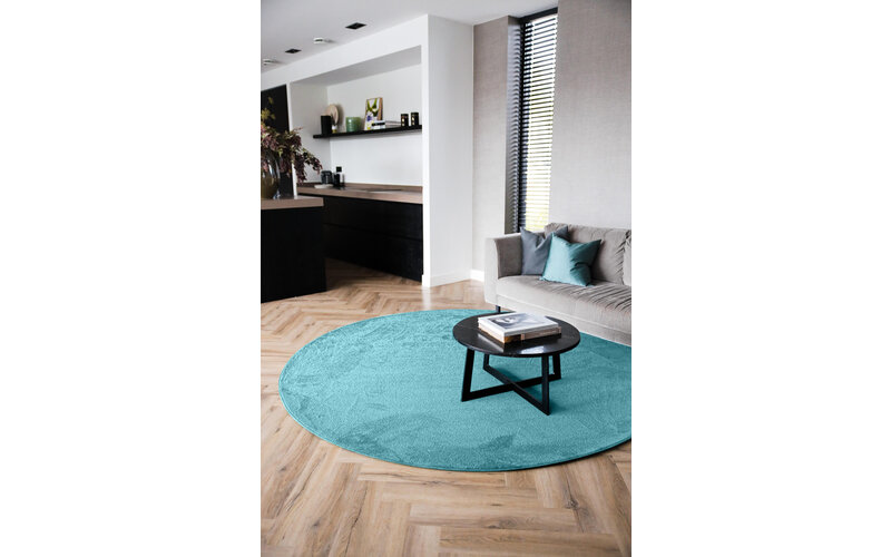 Frisco 32 - Rond effen vloerkleed in turquoise