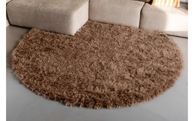 Dime 15- Rond Hoogpolig velours vloerkleed in Karamel