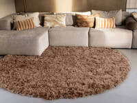 Dime 15- Rond Hoogpolig velours vloerkleed in Karamel