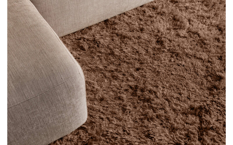 Dime 15- Rond Hoogpolig velours vloerkleed in Karamel