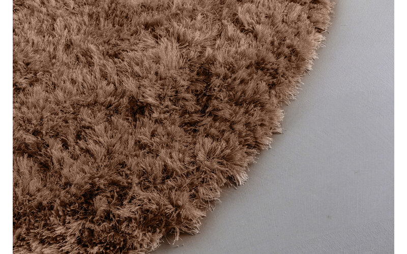 Dime 15- Rond Hoogpolig velours vloerkleed in Karamel