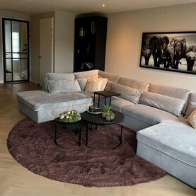 Fred van Leer Hampton Espressobruin 18 - Rond hoogpolig vloerkleed