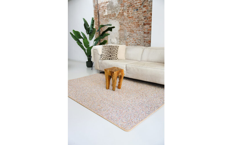 Natural Life 65 - Okergele basiskleur met Multi color - Vloerkleed wollen look met noppenstructuur