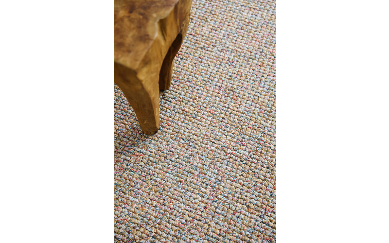 Natural Life 65 - Okergele basiskleur met Multi color - Vloerkleed wollen look met noppenstructuur