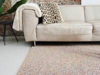 Natural Life 65 - Okergele basiskleur met Multi color - Vloerkleed wollen look met noppenstructuur