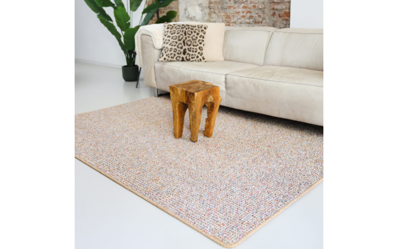 Natural Life 65 - Okergele basiskleur met Multi color - Vloerkleed wollen look met noppenstructuur