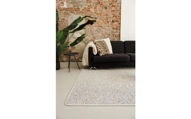 Natural Life 99 - Witte basic met Multi color - Vloerkleed wollen look met noppenstructuur