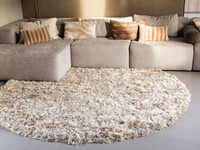 Dime 12- Rond Hoogpolig vloerkleed in Beige/Zand
