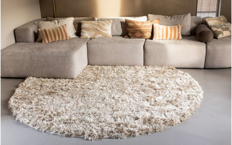 Dime 12- Rond Hoogpolig vloerkleed in Beige/Zand