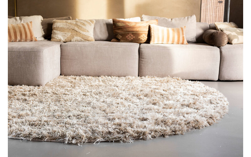 Dime 12- Rond Hoogpolig vloerkleed in Beige/Zand
