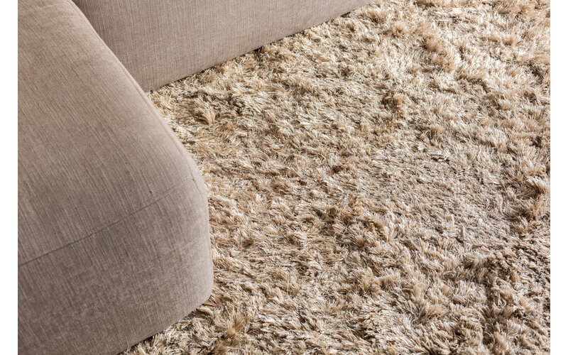 Dime 12- Rond Hoogpolig vloerkleed in Beige/Zand