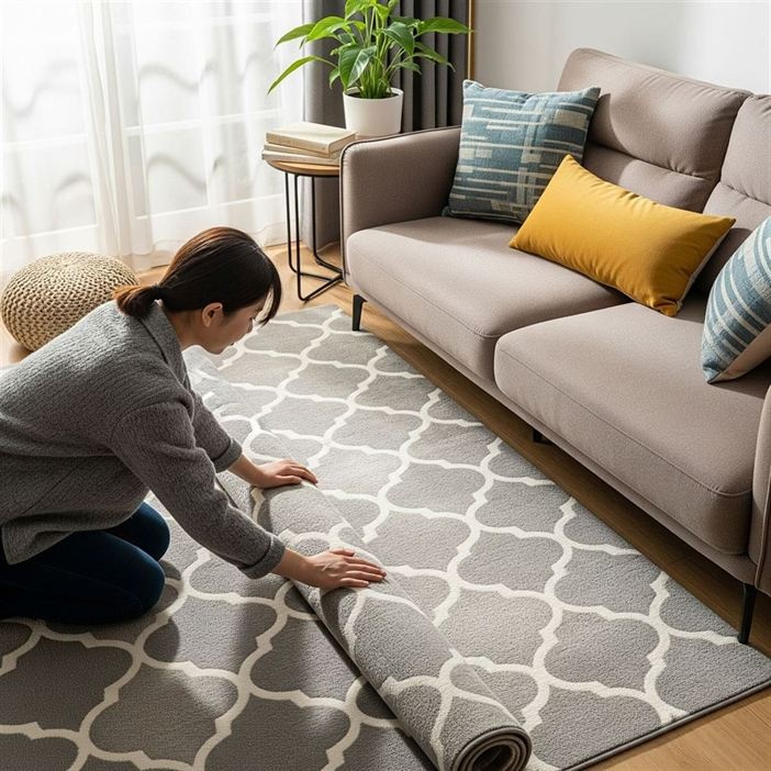 Hoe leg je een vloerkleed bij de bank?