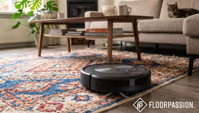 robotstofzuiger op een vloerkleed