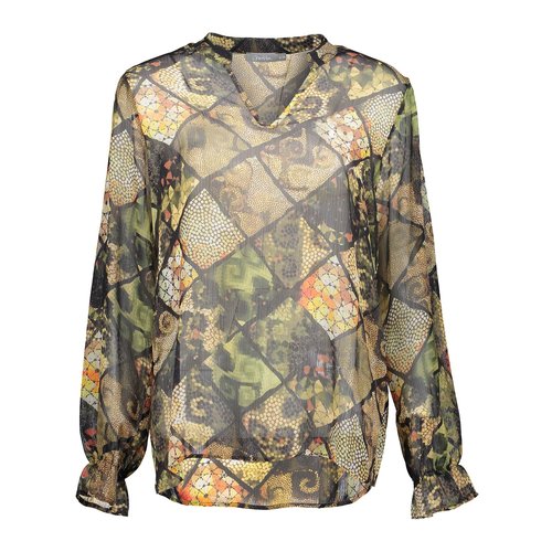Geisha Geisha top v-neck 03607-40 stone/black/yellow/off Geisha Geisha top v-neck 03607-40 stone/black/yellow/off