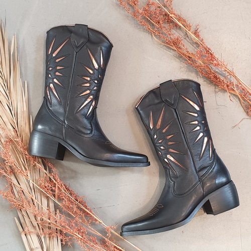 Shoecolate westernboots zwart met rosé goud Shoecolate westernboots zwart met rosé goud