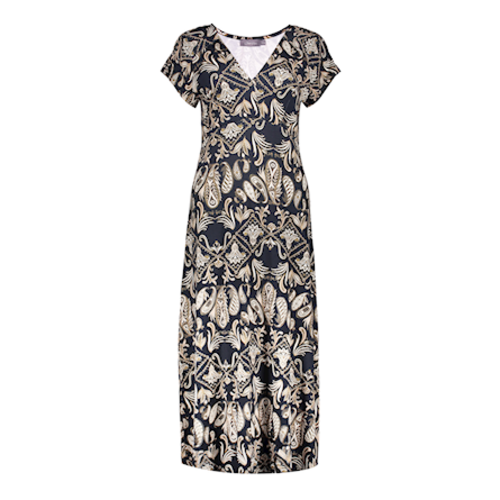 Geisha Geisha Dress Jane long short sleeve AOP 27322-60 black/brown Geisha Geisha Dress Jane long short sleeve AOP 27322-60 black/brown