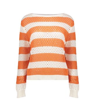 Geisha Pullover crochet striped 44054-70 off white/orange