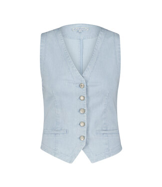 Red Button Waistcoat coloured denim stripe SRB4173 bleach blue