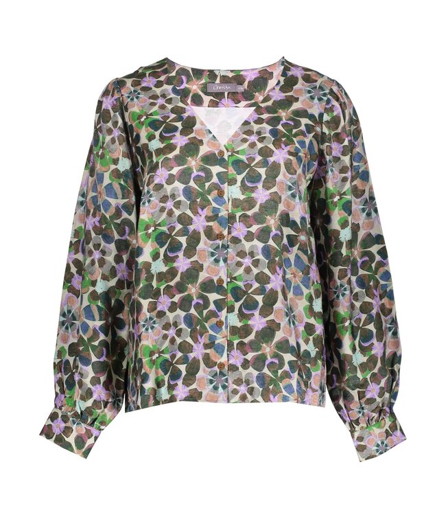 Geisha Blouse 53636-20 flowers lila/green