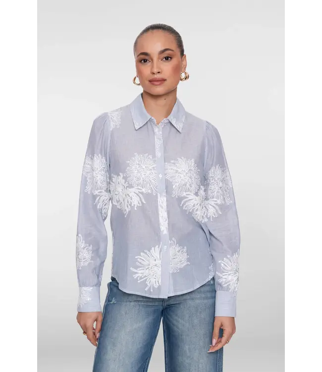 Geisha Blouse flowers 63143-21 blue/off-white