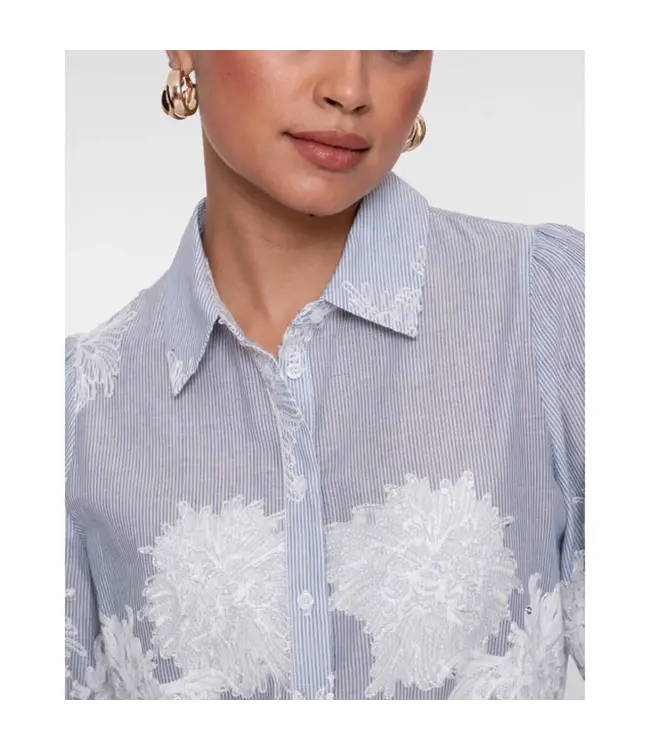 Geisha Blouse flowers 63143-21 blue/off-white