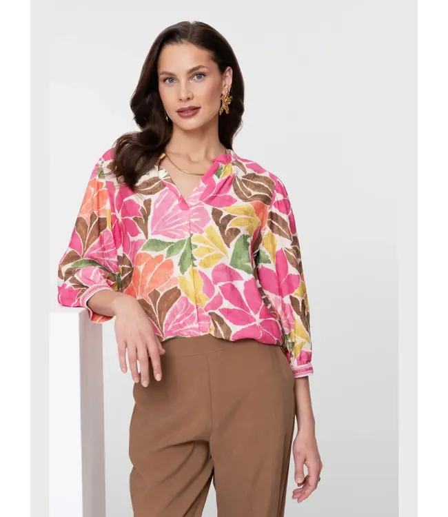 Geisha Blouse 63283-20 ecru/tabacco/pink
