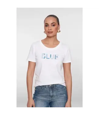 Geisha T-shirt sequences 62136-41 off-white/blue