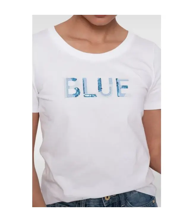 Geisha T-shirt sequences 62136-41 off-white/blue