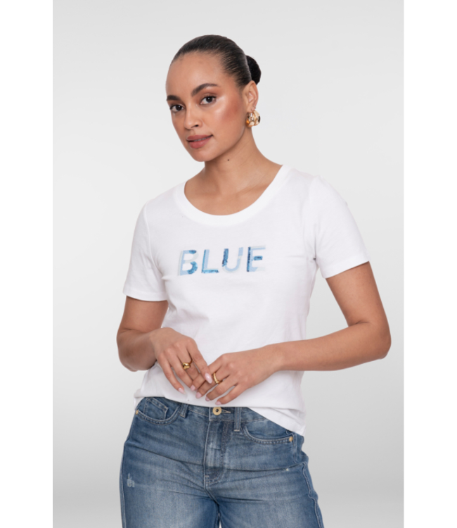 Geisha T-shirt sequences 62136-41 off-white/blue