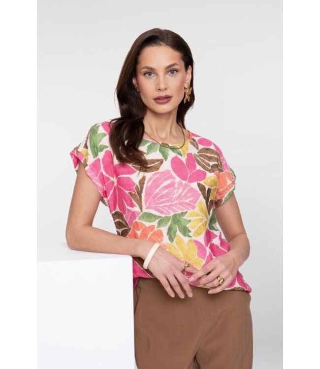 Geisha Top 63284-20 ecru/tobacco/pink