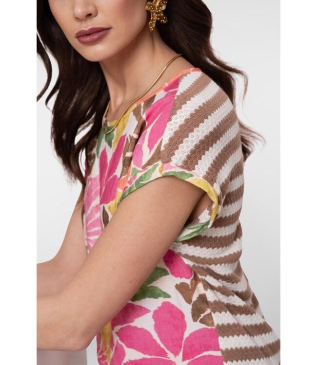 Geisha Top 63284-20 ecru/tobacco/pink