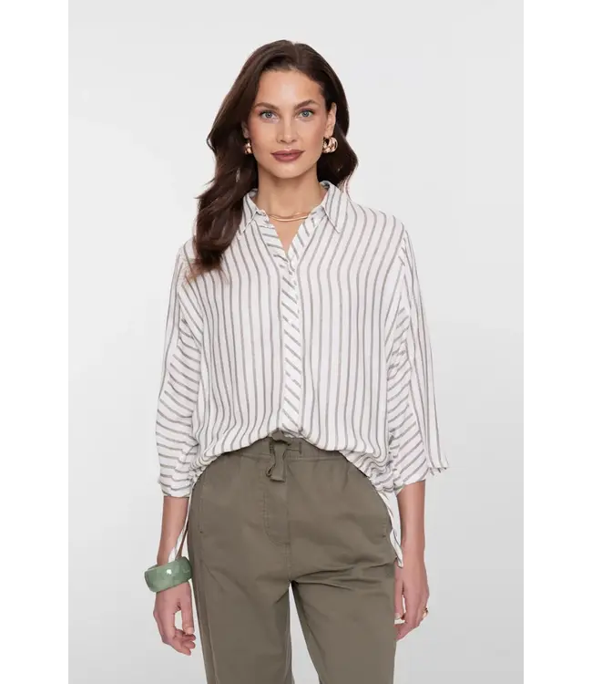 Geisha Blouse lurex stripes 63131-99 off-white/silver