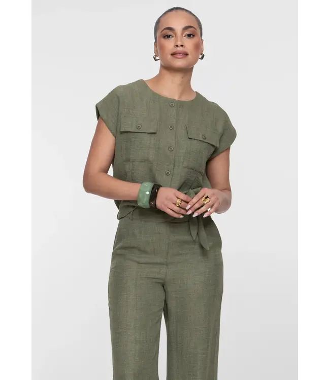 Geisha Blouse with pockets 63092-60 dark green